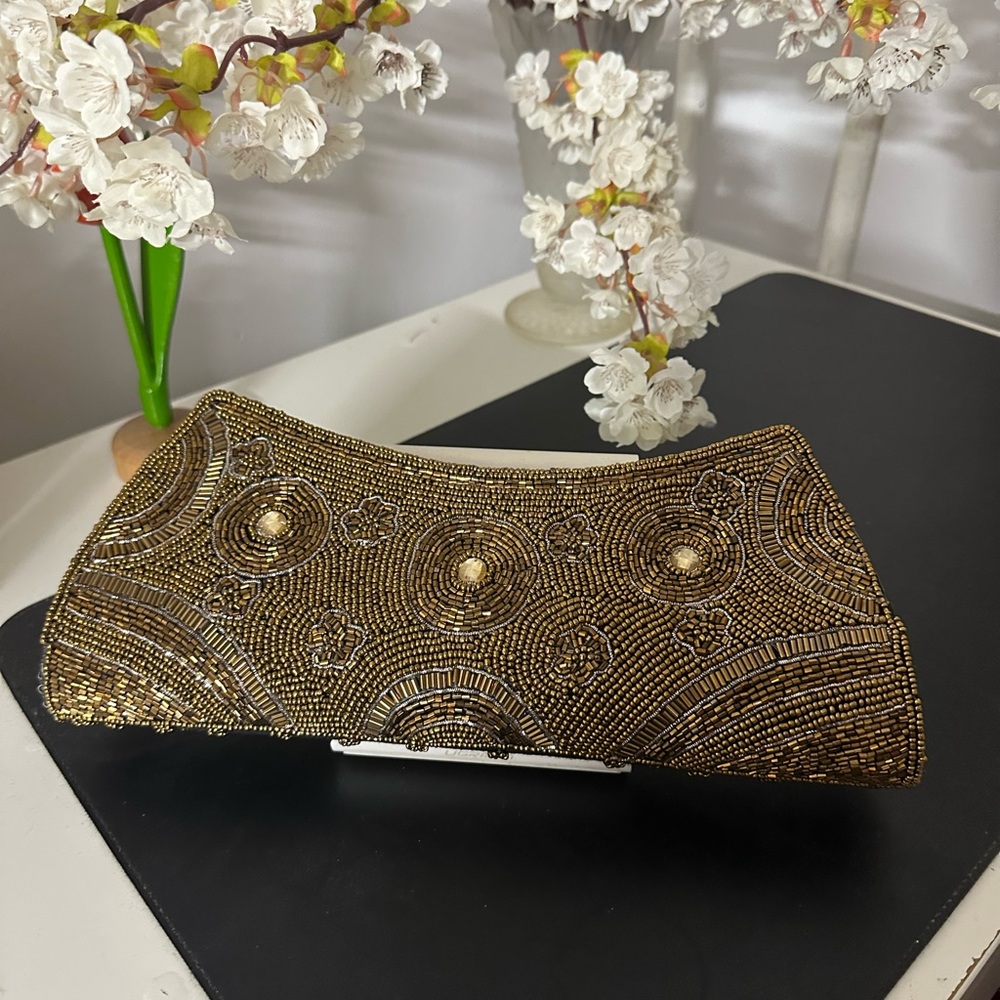 Black an gold beaded formal bag